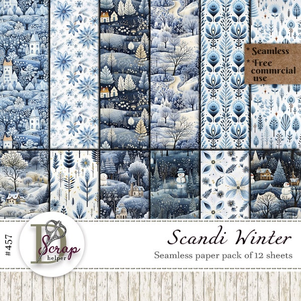 Scandinavian seamless pattern Winter Nordic pattern Scandinavian Folk art Floral Ethnic digital paper Free commercial use 12 sheets #457