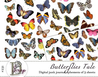 Frühling Schmetterling Ephemera für wählerische Schnitt und Junk Journal Einsätze Digitaler Download