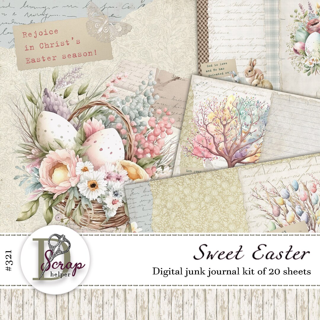 Easter Faith Junk Journal Kit Printable of 20 Sheets Spring Rabbit ...