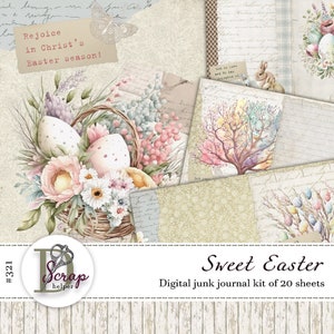 Ostern Glaube junk journal kit druckbar von 20 Blatt Frühling Kaninchen Blumen Eier Häschen Jesus Bibel Gebet Junk Journal Lieferungen #321