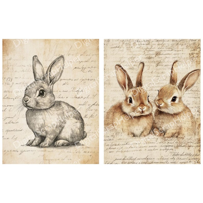 Scrappy Rabbit Cute Rabbit Ledger Paper Printable 12 Sheets Scrappy Bunny French ...