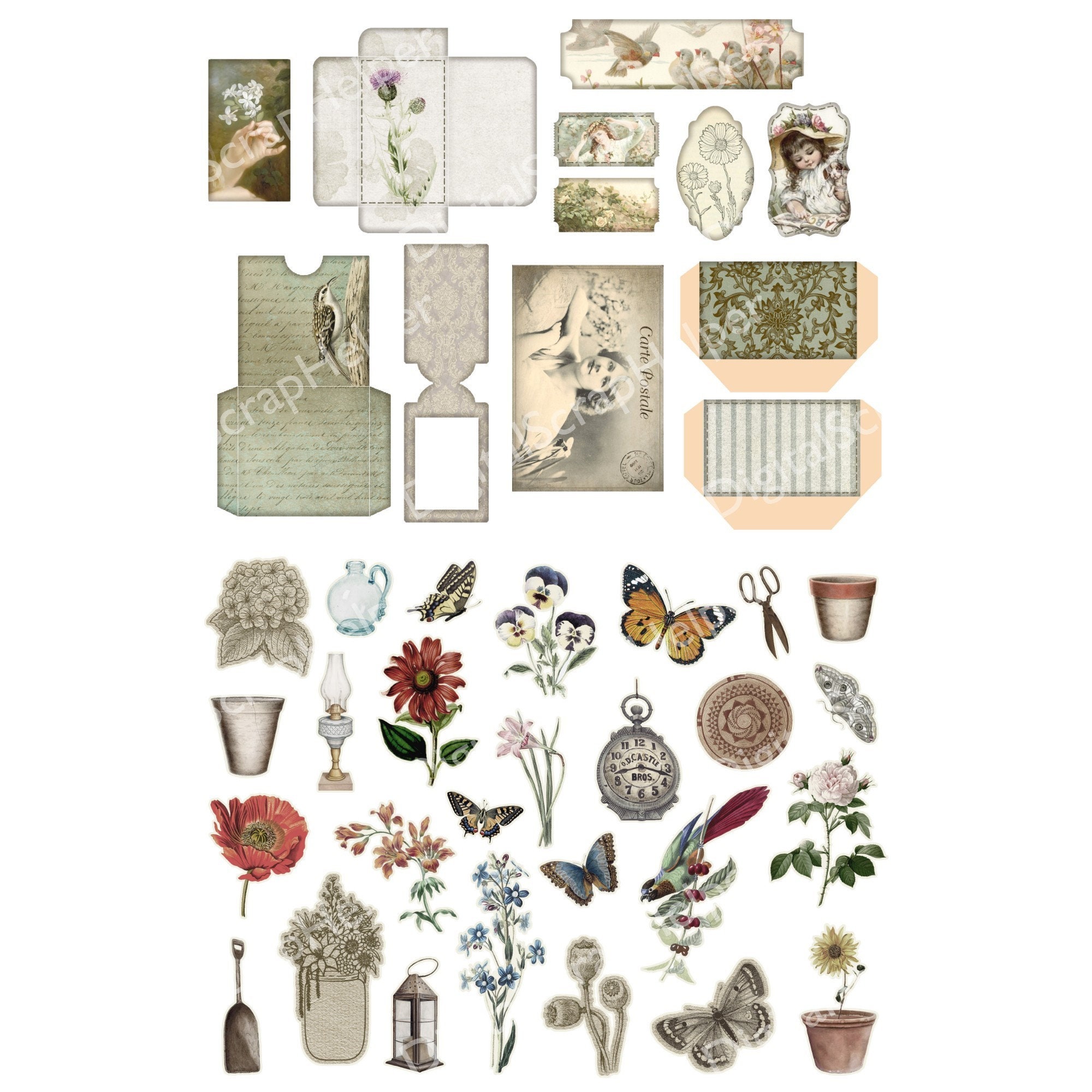 Vintage Garden Junk Journal Kit Printable 16 Sheets Floral Botanical ...