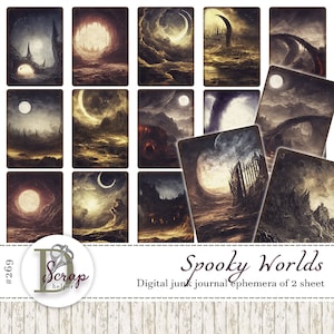 Dark world journal ATC cards printable of 2 sheets Witch Spooky Fairy Monster Magic Fantasy Grimoire Halloween junk journal supplies #269