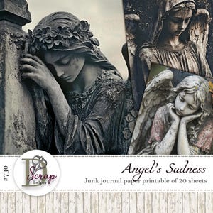 Imágenes prediseñadas de ángel gótico, fotos de Halloween para imprimir, 20 hojas, estatuas de ángeles oscuros, fotos góticas, ángel grimorio, suministros para álbumes de recortes de Halloween, n.° 730