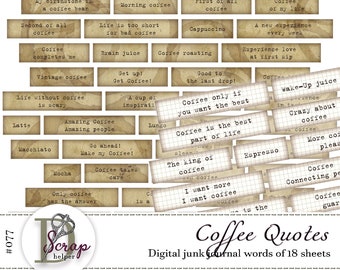 Vintage Kaffee Junk Journal inspirierende Wörter von 18 Blatt Kaffee Wörter Kaffee Zitate Kaffee Sätze Junk Journal #077