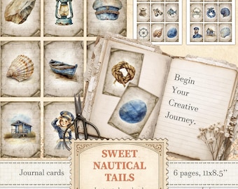 Vintage akvarell nautiska kort för kustnära ATC-ephemera och marin scrapbooking | Digital nedladdning | 783