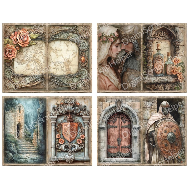 Medieval Junk Journal Pages Printable 28 Sheets Medieval Knight ...