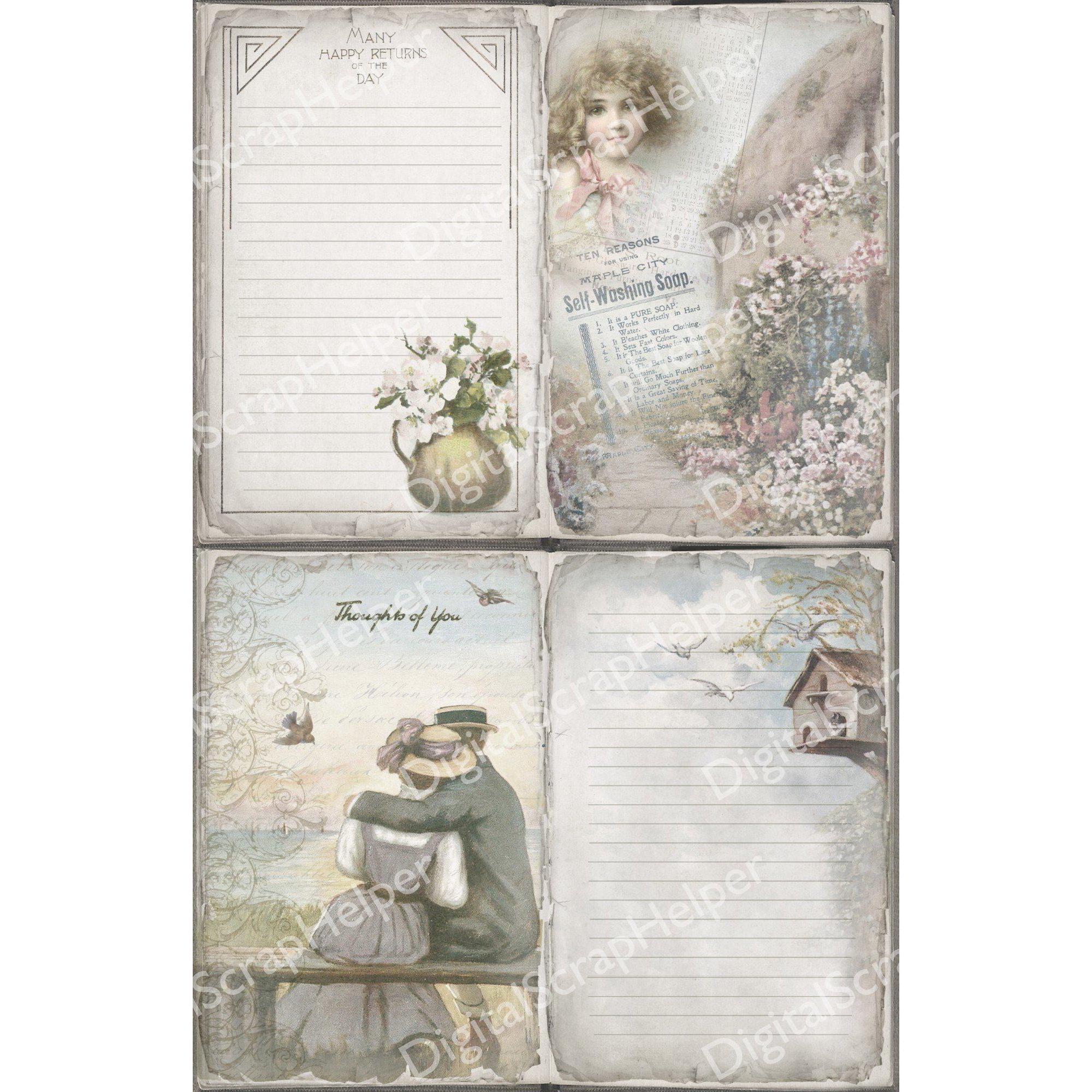 Vintage Muted Cottage Junk Journal Pages for Spring Scrapbooking and ...
