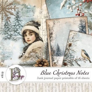 Blauw kerstpapier bedrukbaar van 16 vellen Blauwe winter briefpapier wenskaart Noel dagelijkse december adventskalender afdrukbare benodigdheden #819
