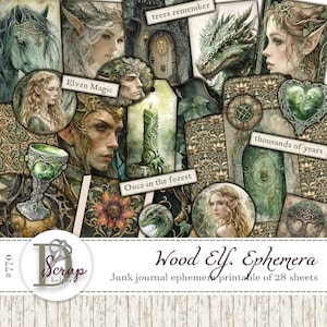 Wood elves junk journal ephemera printable 28 sheets Fantasy Elven Forest Spirit Fairy Elf Driade Magic Grimoire junk journal supplies #770