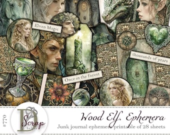 Diario basura de elfos del bosque, efímeras imprimibles, 28 hojas, fantasía, elfo, espíritu del bosque, hada, elfo, dríada, magia, grimorio, suministros para diario basura n.° 770