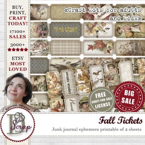Autumn junk journal tickets for vintage Thanksgiving ephemera and scrapbooking | Digital download | 251