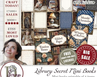 Antique mini books digital set Printable dollhouse library book Vintage book stack Dark Academia book props Tiny secret book miniature #1178