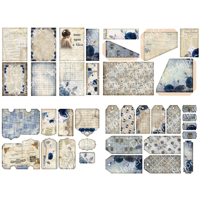 Vintage Blue Junk Journal Kit Printable of 28 Sheets Blue - Etsy
