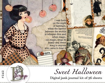 Kit de diário de sucata de Halloween para inserções e colagens com objetos antigos e assustadores | Download digital | 242