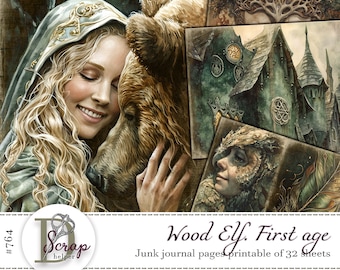 Páginas imprimibles de diario basura de elfos del bosque, 32 hojas, elfo de fantasía, espíritu del bosque, elfo de hadas, dríada, grimorio mágico, suministros para diario basura n.° 764