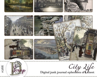 Vintage cityscape set of cards for ATC ephemera and junk journals | Digital download