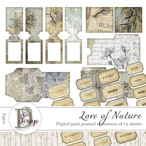Afdrukbaar pakket van 14 vellen voor natuurjunkdagboek efemere ephemera Nature Botanical Floral Neutraal Wildflower Woodland-junglejournaalbenodigdheden #083