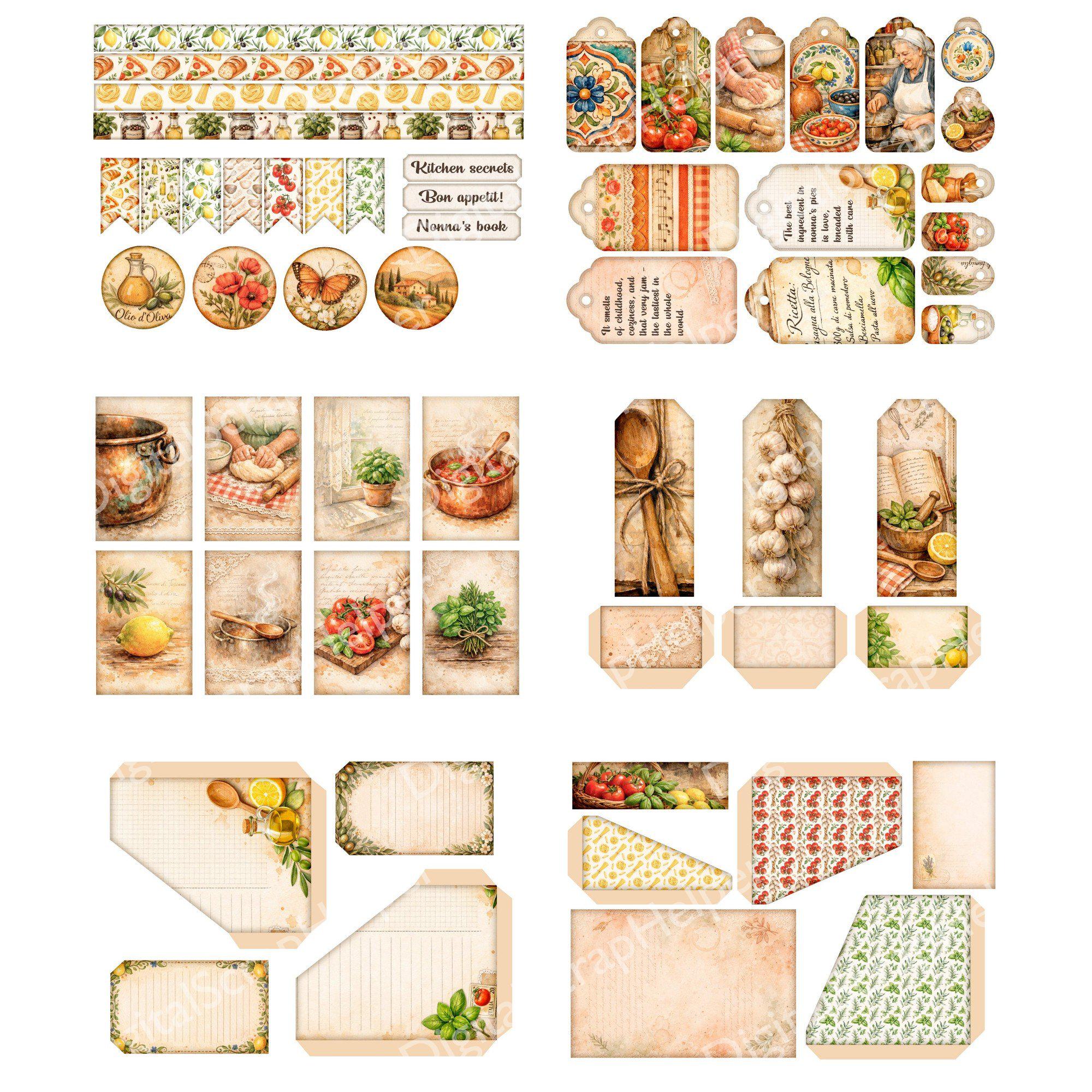 Nonna’s Kitchen Junk Journal Kit for Italian Recipes and Tuscany Pages ...