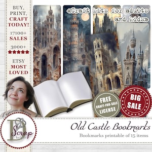 Juego de marcapáginas de castillo de fantasía, 15 artículos imprimibles, paquete de marcapáginas medievales, regalo para club de lectura de cuentos de hadas, marcapáginas de fantasía, marcapáginas míticos n.° 298