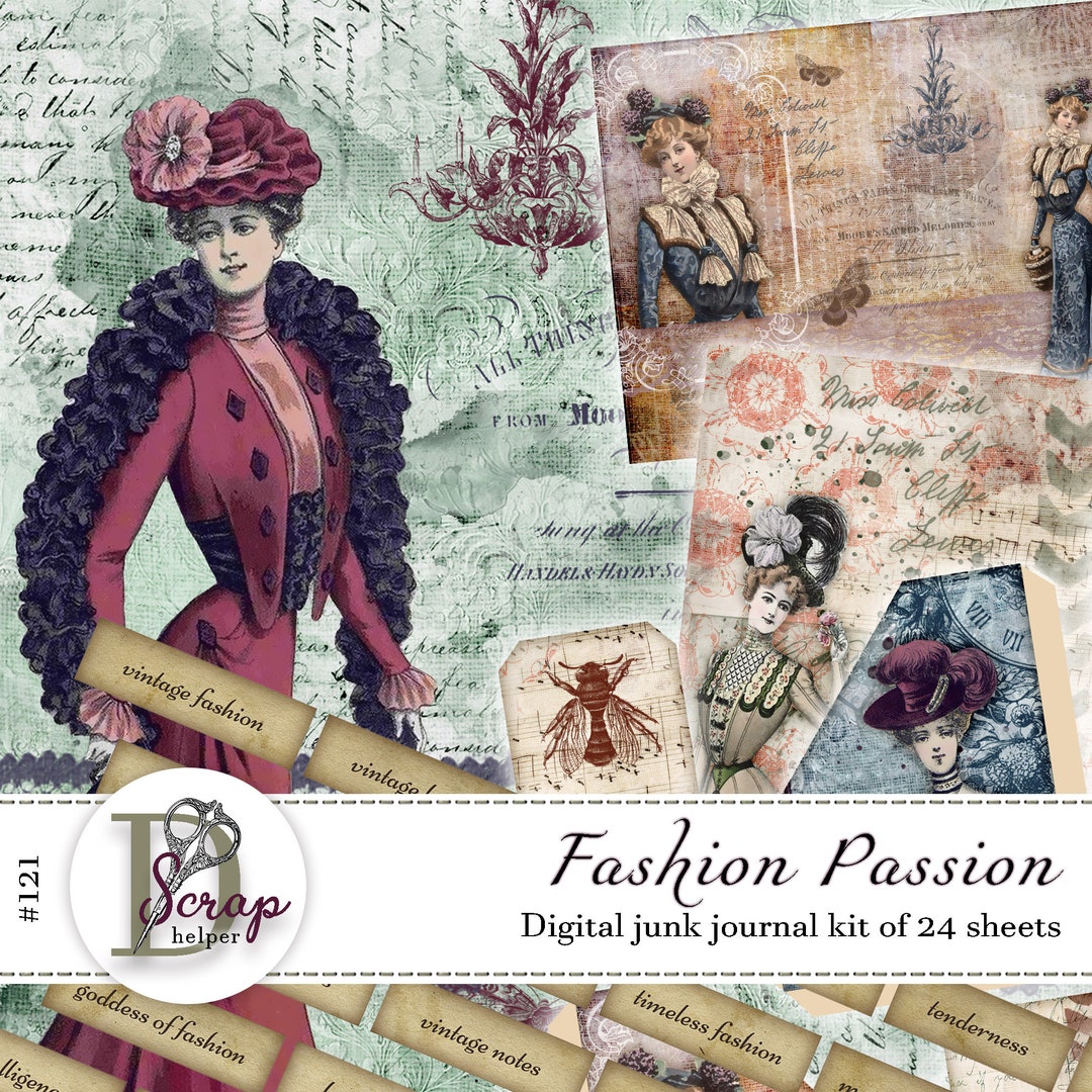 Vintage Fashion Junk Journal Kit Printable of 24 Sheets Retro Victorian ...