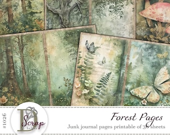 Forest double pages printable 36 sheets Woodland collage Nature Elves Elven Basic Wildlife Fern Forest junk journal supplies #1026