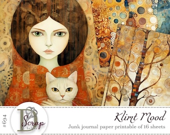 Gustav Klimt inspired journal paper printable 16 sheets Klimt collage Klimt textured Klimt patterns Bohemian dream journal supplies #694
