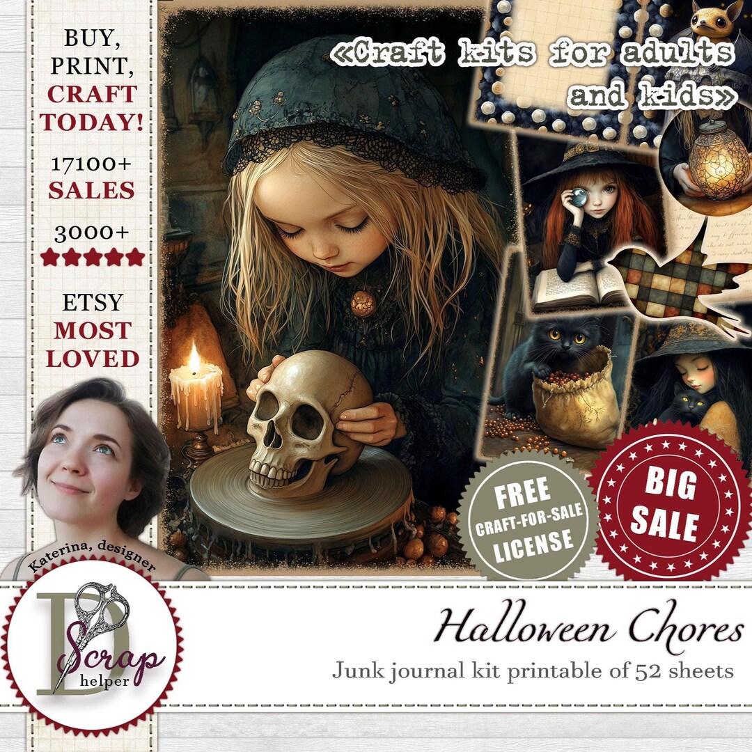 Little Witch Halloween Junk Journal Kit Printable | Digital Download - Etsy