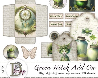 Diario basura de bruja verde efímera para scrapbooking y manualidades con magia forestal / Descarga digital / 370