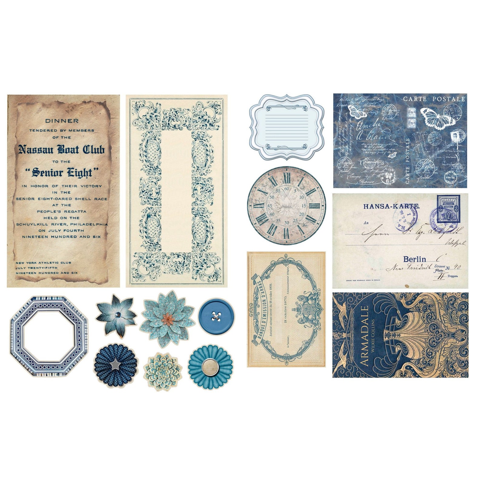 Vintage Blue Junk Journal Ephemera Printable of 15 Sheets - Etsy