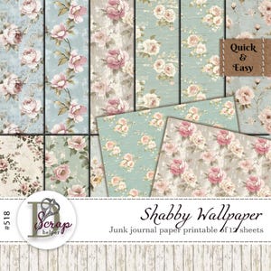 Shabby Tapete zum Ausdrucken Collage 12 Blatt Masterboard Scrappy Faded Shabby rosa Basic Basics Pergamentpapier Freie kommerzielle Nutzung #518