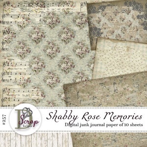 Vintage Rosen Junk Journal Papier druckbar von 10 Blatt Flohmarkt Floral Cottagecore Grunge Shabby Chic Cottage Junk Journal Zubehör #257