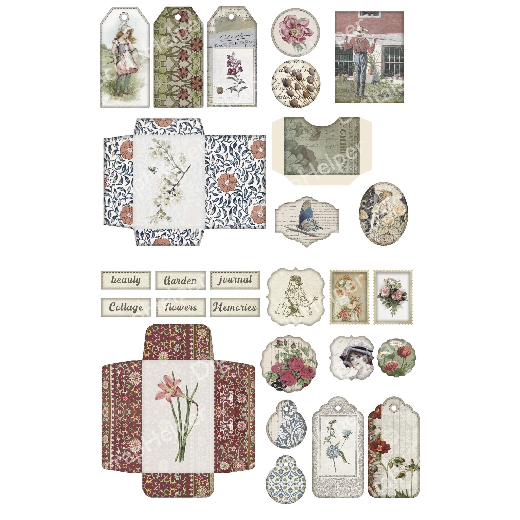 Vintage Garden Junk Journal Kit Printable 16 Sheets Floral Botanical ...
