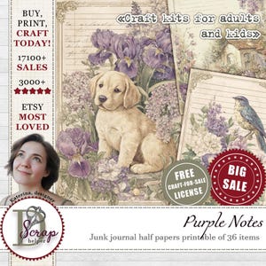 Lila Shabby Journal halbe Seiten druckbar 36 Blatt Vintage linierte Seite Antik Lila Papier Papier #1193