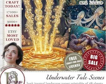 Underwater junk journal paper for lost Atlantis and mermaid tales scrapbooking | Digital download | 1108