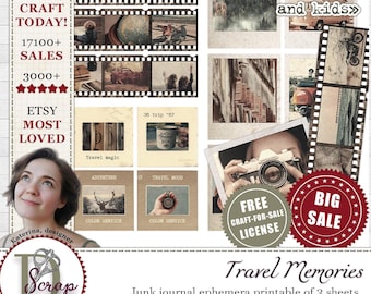 Travel ephemera with faded photos for junk journals and scrapbooking | Digital download