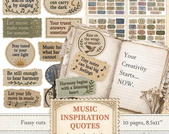 Music inspirational quotes Musician stickers sheet set Ephemera for junk journals | Digital download | 1697