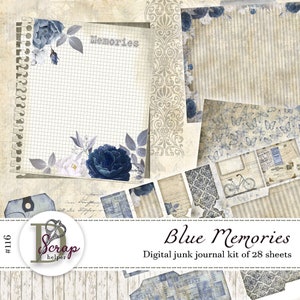 Vintage Junk Journal Kit mit 28 Blättern, blau shabby chic Boho bunt, Junk Journal Kits #116