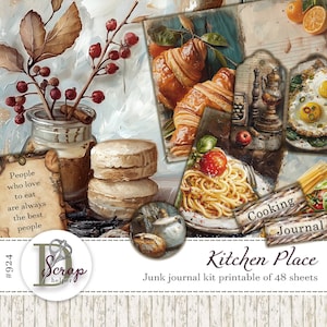Kitchen junk Journal Kit druckbares 48 Blatt Retro Kochen Rezept Kulinarisches Frühstück Essen Kochbuch Backen Junk Journal Zubehör #924
