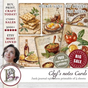 Diário de anotações do chef, cartões ATC para impressão, 5 folhas, receita de cozinha, café da manhã, livro de receitas, suprimentos para diário de panificação #986