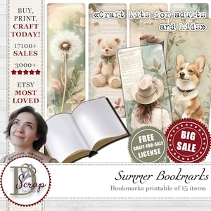 Pastel bookmark set of 15 items printable Summer aesthetic bookmarks Cute character bookmarks Summer reading vibes Sunny days bookmark #1148