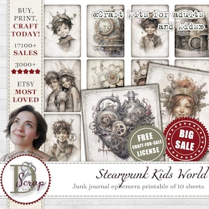 Steampunk Kinder Journal ATC Karten druckbar 10 Blatt Steampunk Vintage Industrial Mechanische Kinder Masculine Journal liefert #400