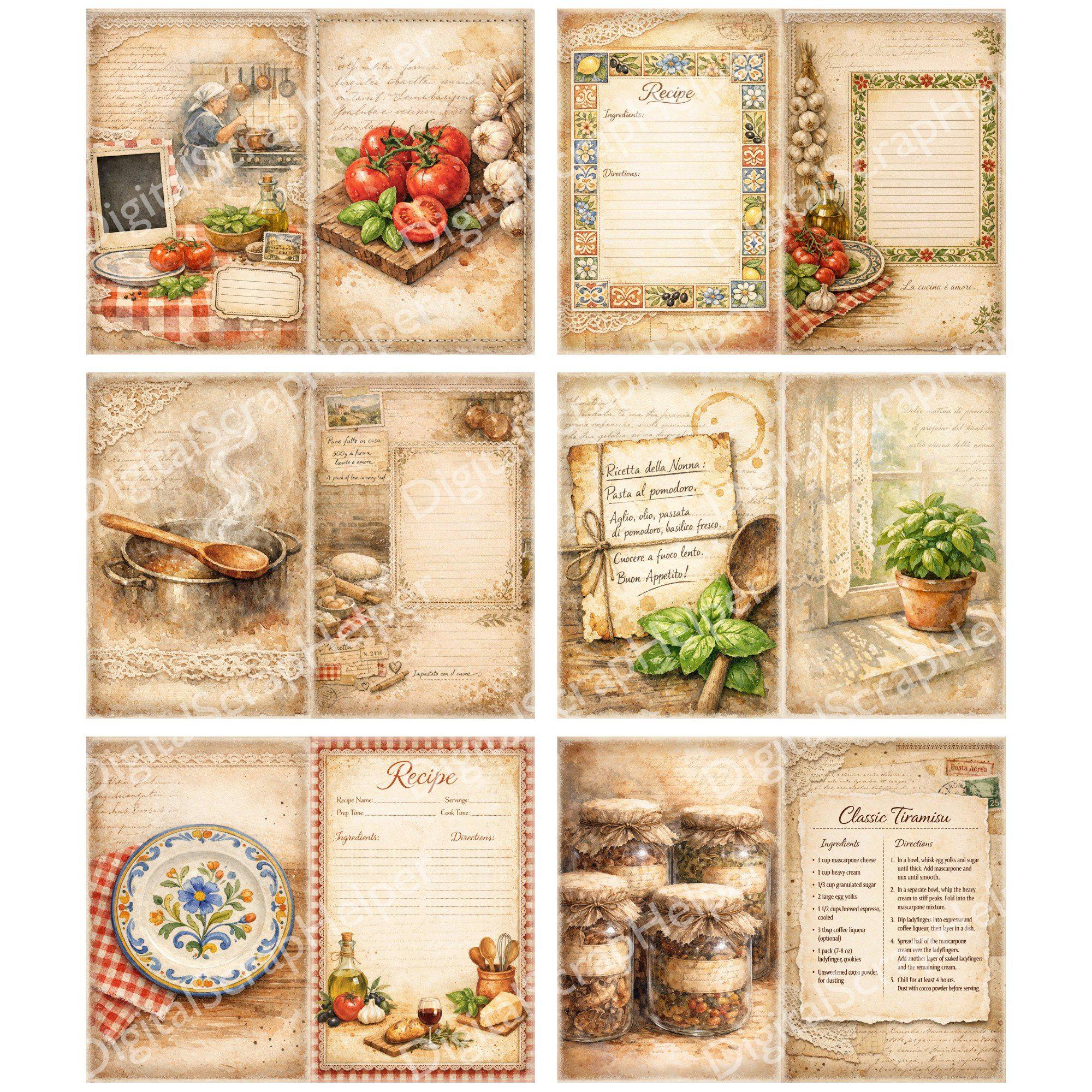 Nonna’s Kitchen Junk Journal Kit for Italian Recipes and Tuscany Pages ...