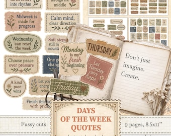 Days of the week stickers Positive daily quotes Word planner fussy cuts | Digital download | 1699