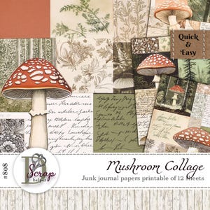 Pilz Collage Journal Papier 12 Blatt Scrappy Woodland Natur Wald Herbst Shabby Journaling Frei kommerzielle Nutzung #808