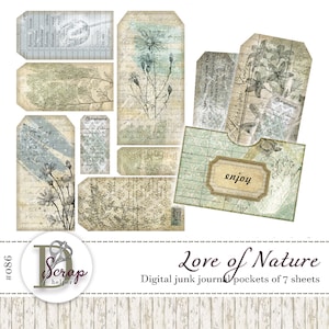 Afdrukbaar pakket voor natuurjournaalboeken 7 vellen Botanical Floral Cottagecore Naturalist Wildflower Woodland benodigdheden voor junkjournal #086