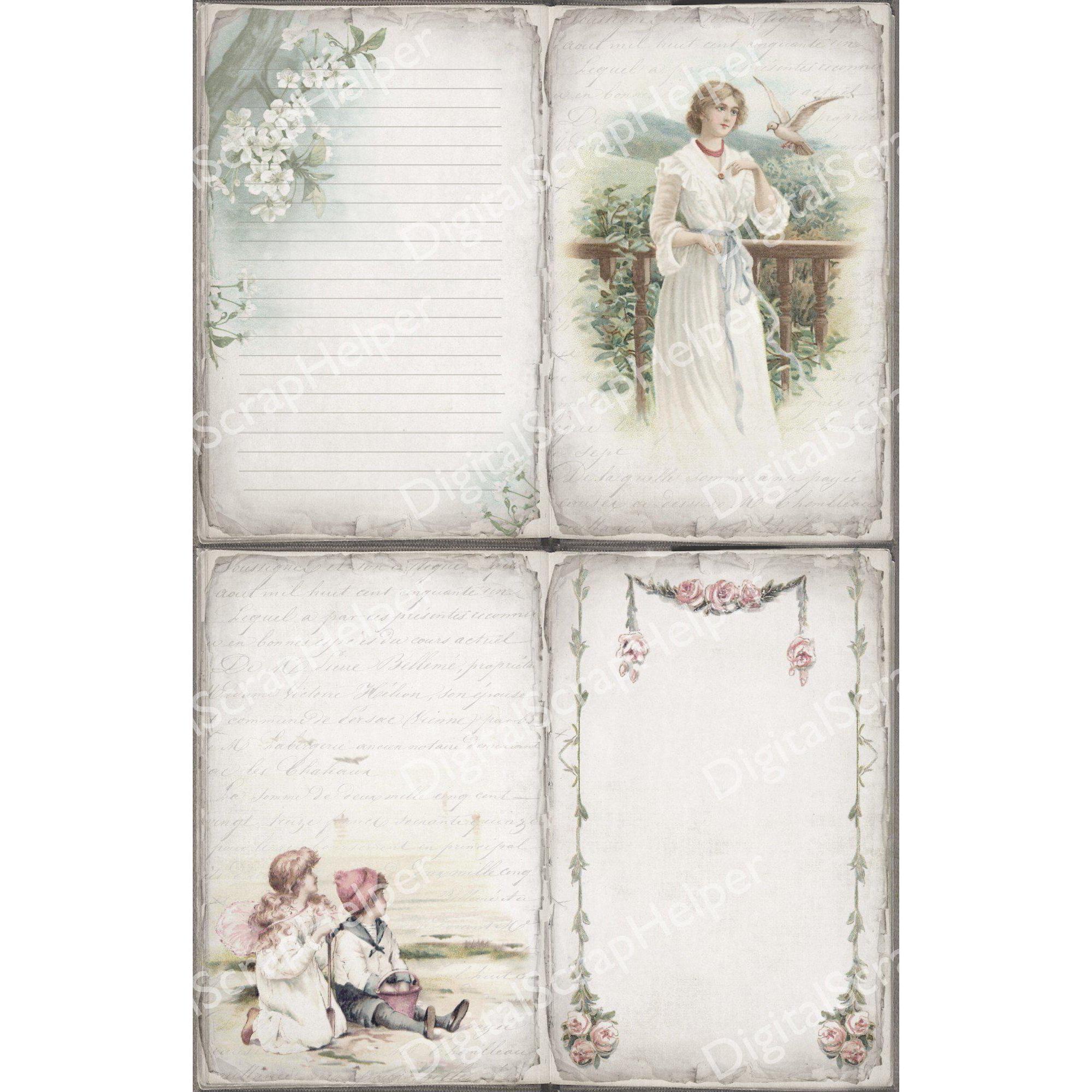 Vintage Muted Cottage Junk Journal Pages for Spring Scrapbooking and ...