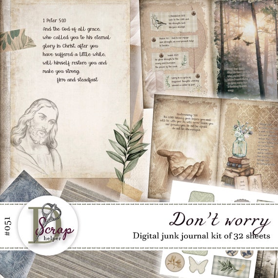 Faith Junk Journal Kit Printable of 32 Sheets Bible Prayer Don