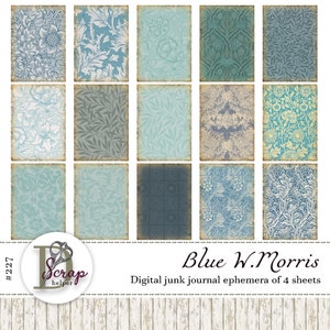 Blau blau papier ausdruckbare 4 Blätter ATC Karten William Morris Shabby Chic Blumen Jugendstil Blau #227
