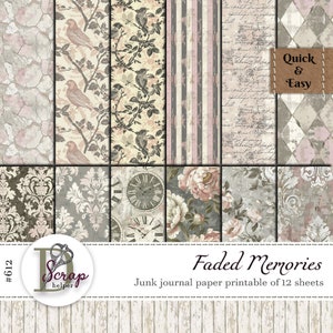 Faded Erinnerungen Collage Papier 12 Blatt Masterboard Scrappy Shabby Pink Basic Basics Pergamentpapier Freie kommerzielle Nutzung #612